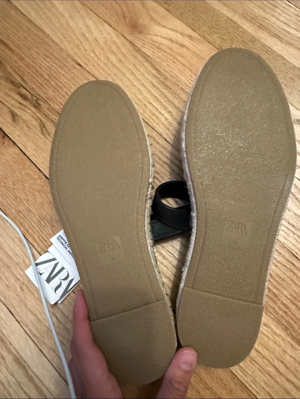 Zara Black Canvas Espadrille Mary Jane Flats with Buckle